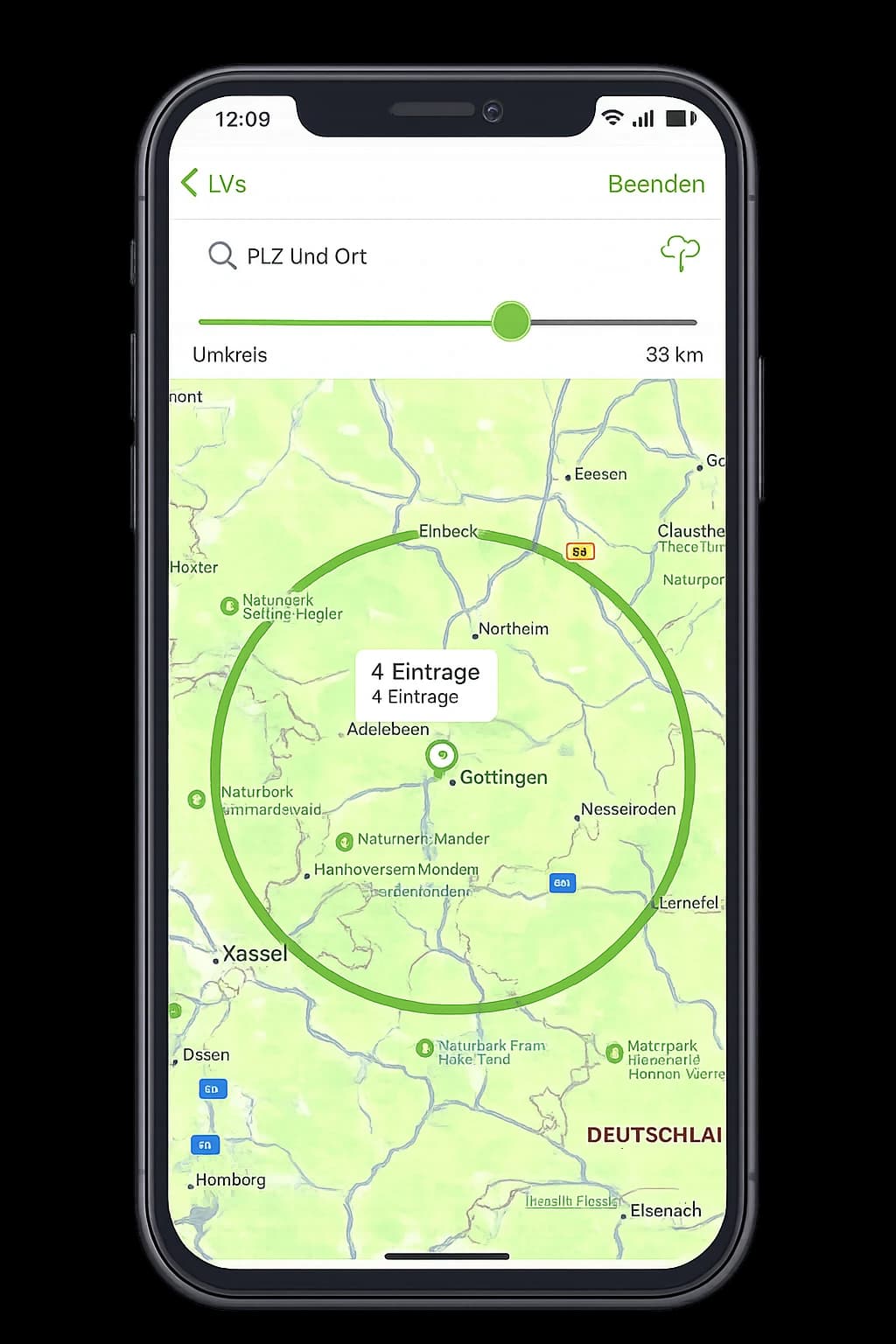 DATAflor App — Umkreissuche auf der Karte