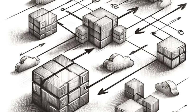 HTTPClients in ASP.NET Core – DelegatingHandlers vs. PrimaryMessageHandlers Skizzenhafte Darstellung von Serverblöcken, die mit Pfeilen und Cloud-Elementen verbunden sind