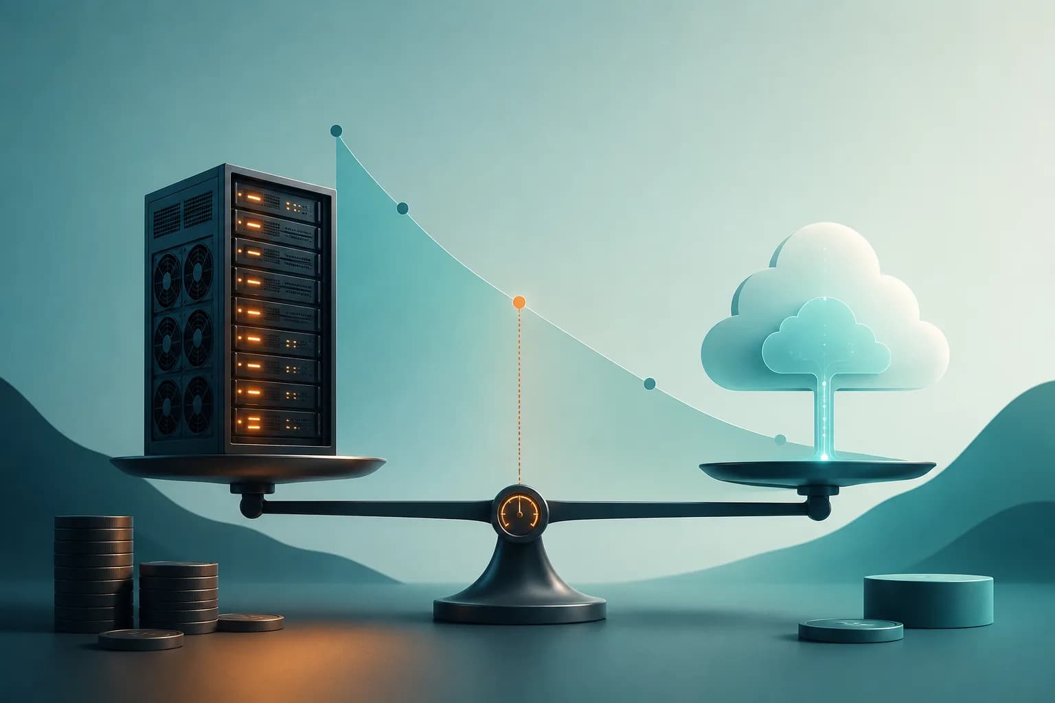 Lohnt sich ein lokales KI-Setup für ein Unternehmen wirklich? Ein GPU-Server im Rechenzentrum gegenübergestellt einer Cloud-API, als Sinnbild für die Entscheidung zwischen Self-Hosting und API-Einkauf von Sprachmodellen