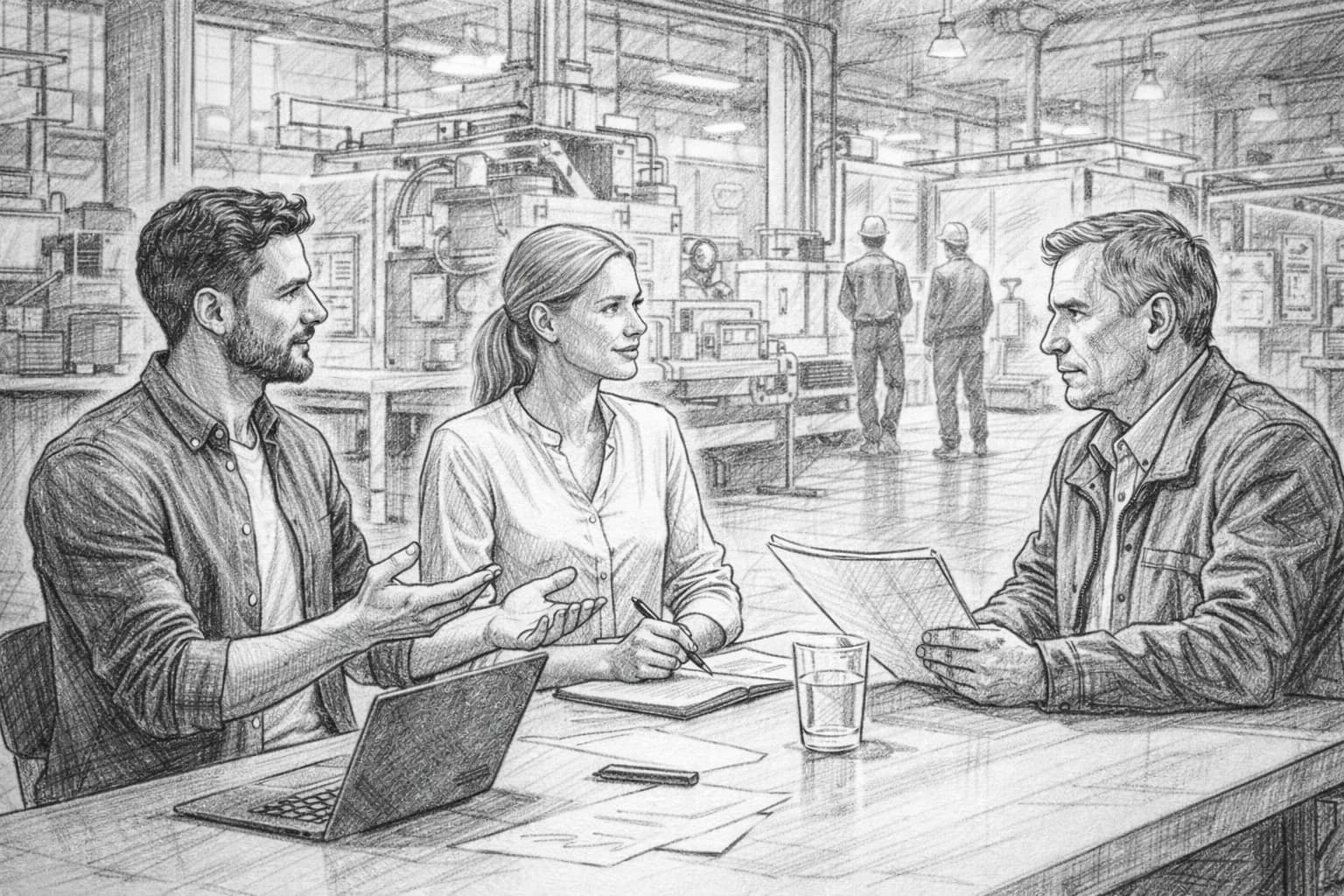 Requirements Engineering 2026: KI, KMU und das Ende der Kopfmonopole Softwareteam arbeitet mit KI-gestützten Tools an Prozessdiagrammen und Anforderungen